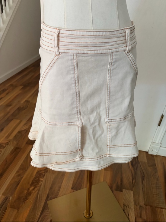 Pilcro Dresses & Skirts - Pilcro Cream A-Line Utility Alt Skirt with Contrast Stitching, Ruffle Tier, 4